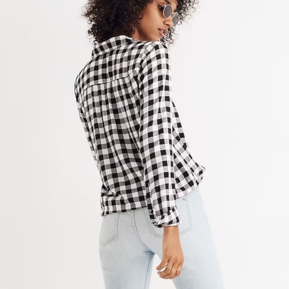 Madewell wrap front shirt in Buffalo check black white size viscose small j8069 - Picture 5 of 14
